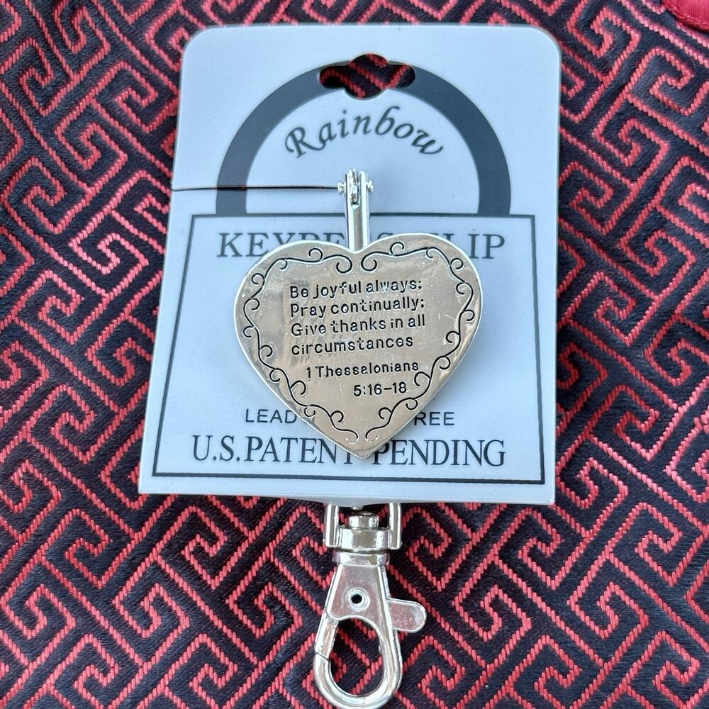 Rainbow Keypers Klip Key Clip Heart Bag Charm Religious Bible Verse Silver Tone